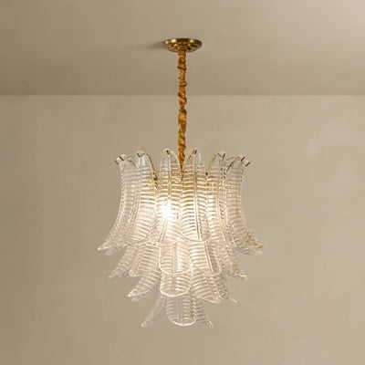 Excelis Luxury Sculptural Glass Leaf Chandelier -- Metal Frame