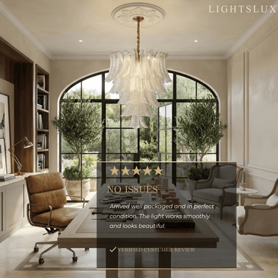 Excelis Luxury Sculptural Glass Leaf Chandelier -- Metal Frame for Study Room