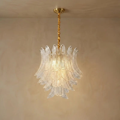 Excelis Luxury Sculptural Glass Leaf Chandelier -- Metal Frame for Dining Room