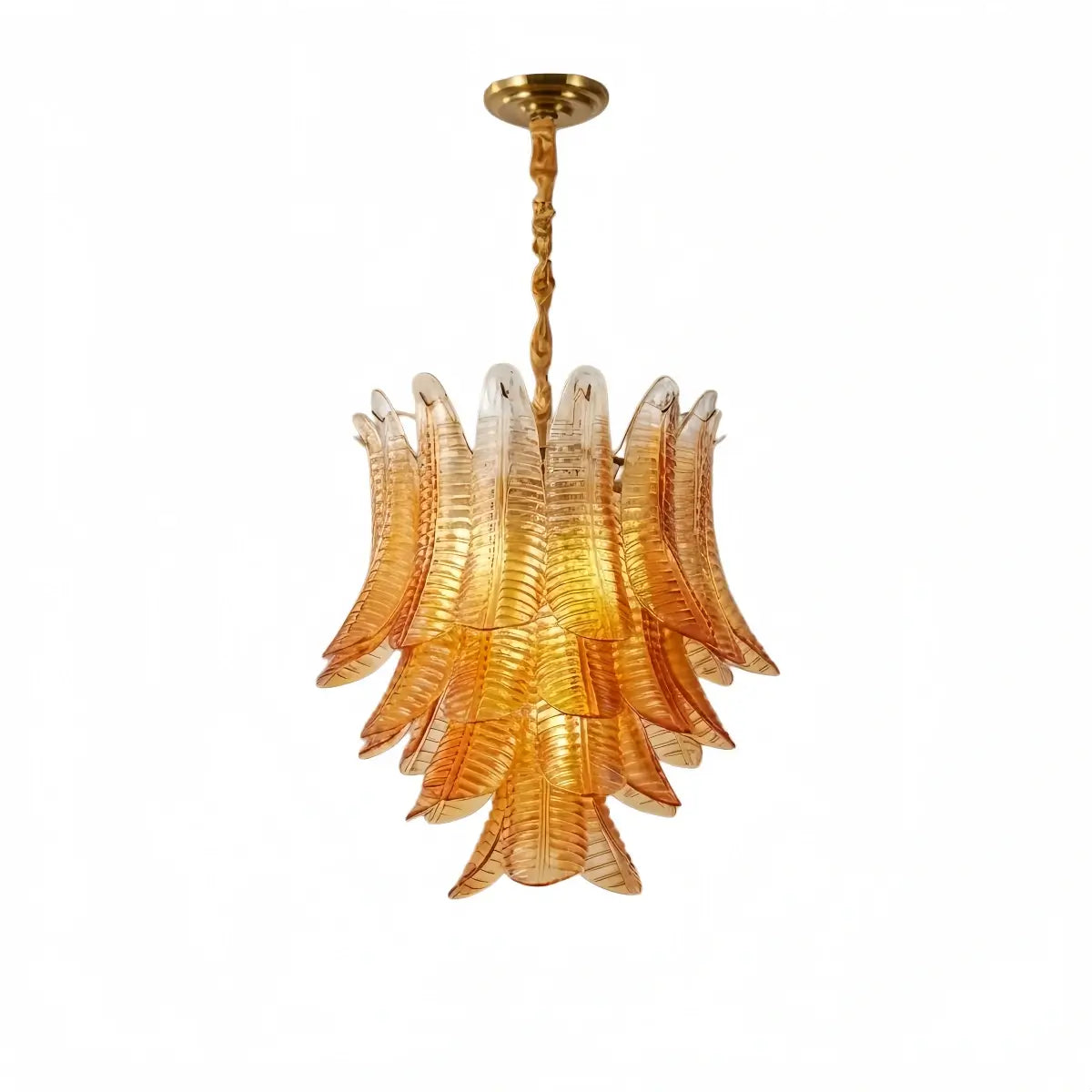 Excelis Luxury Glass Chandelier -- Amber Cascading Leaves for Dining Room