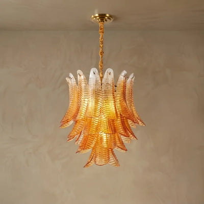 Excelis Luxury Glass Chandelier -- Amber Cascading Leaves for Dining Rooms