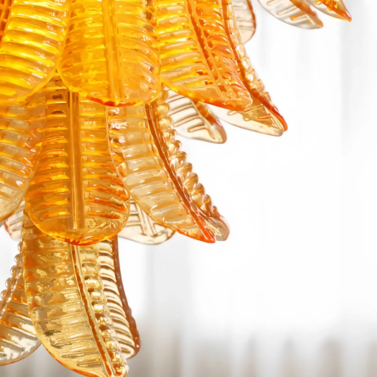 Excelis Luxury Glass Chandelier -- Amber Cascading Leaves for Dining Room Detail