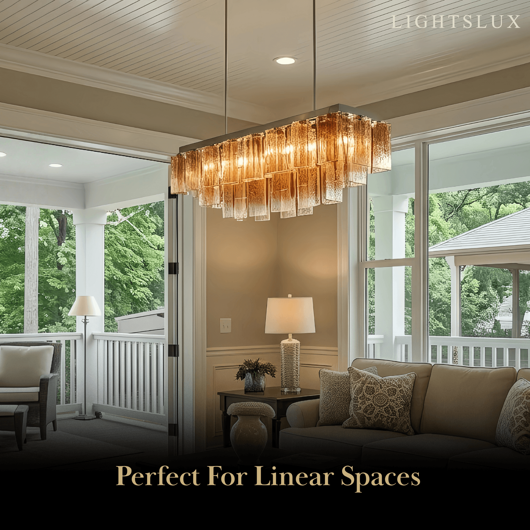 Excelis Luxury Linear Chandelier -- Layered Gradient Brown Glass for Living Room