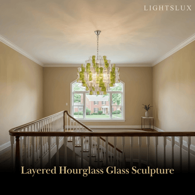 Excelis Luxury Glass Chandelier -- Clear & Green Hourglass for Dining Room
