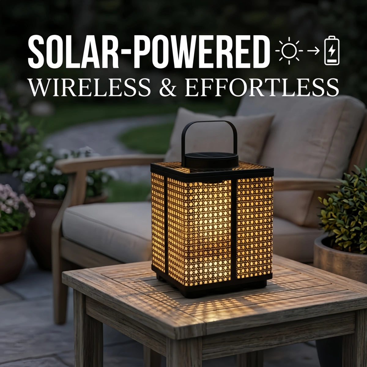 Bamburo Minimalist Outdoor Floor Lamp -- Metal & Rattan Beige for Garden