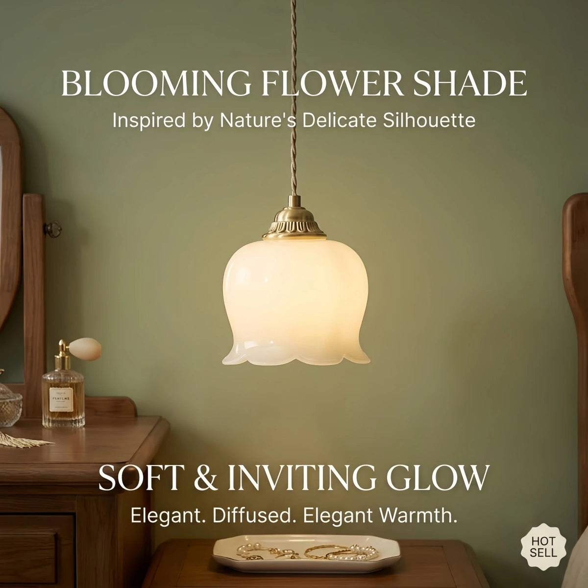 Crema Elegant Floral Pendant Lamp -- Brass & Resin Beige/White for Dining Room