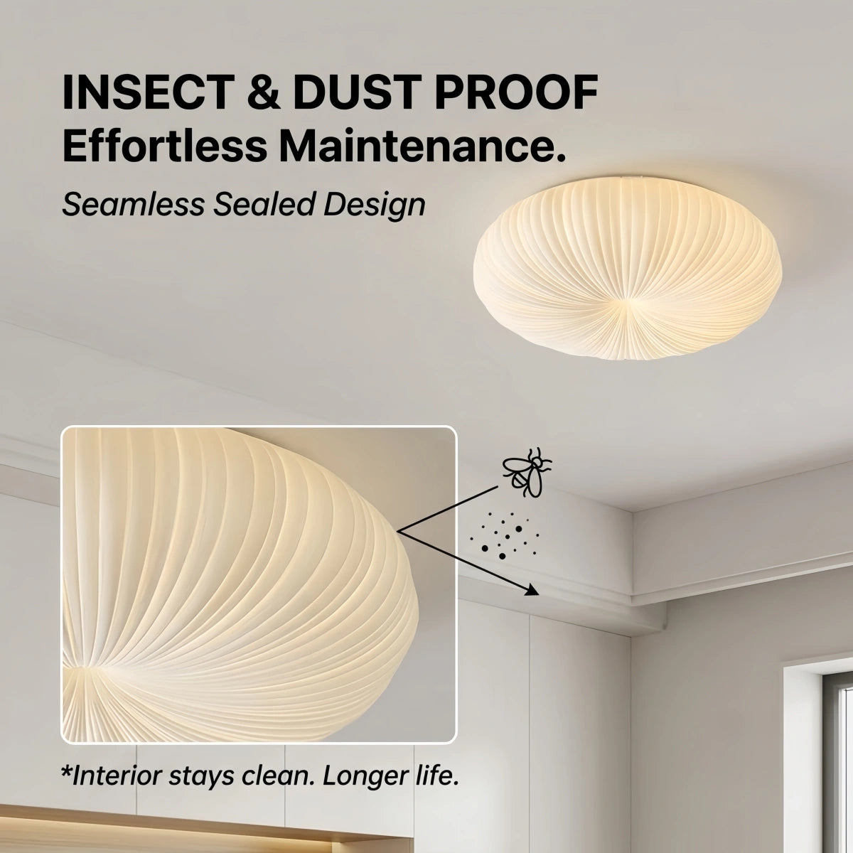Crema Minimalist Ceiling Light -- PE & Metal, Beige for Living Room