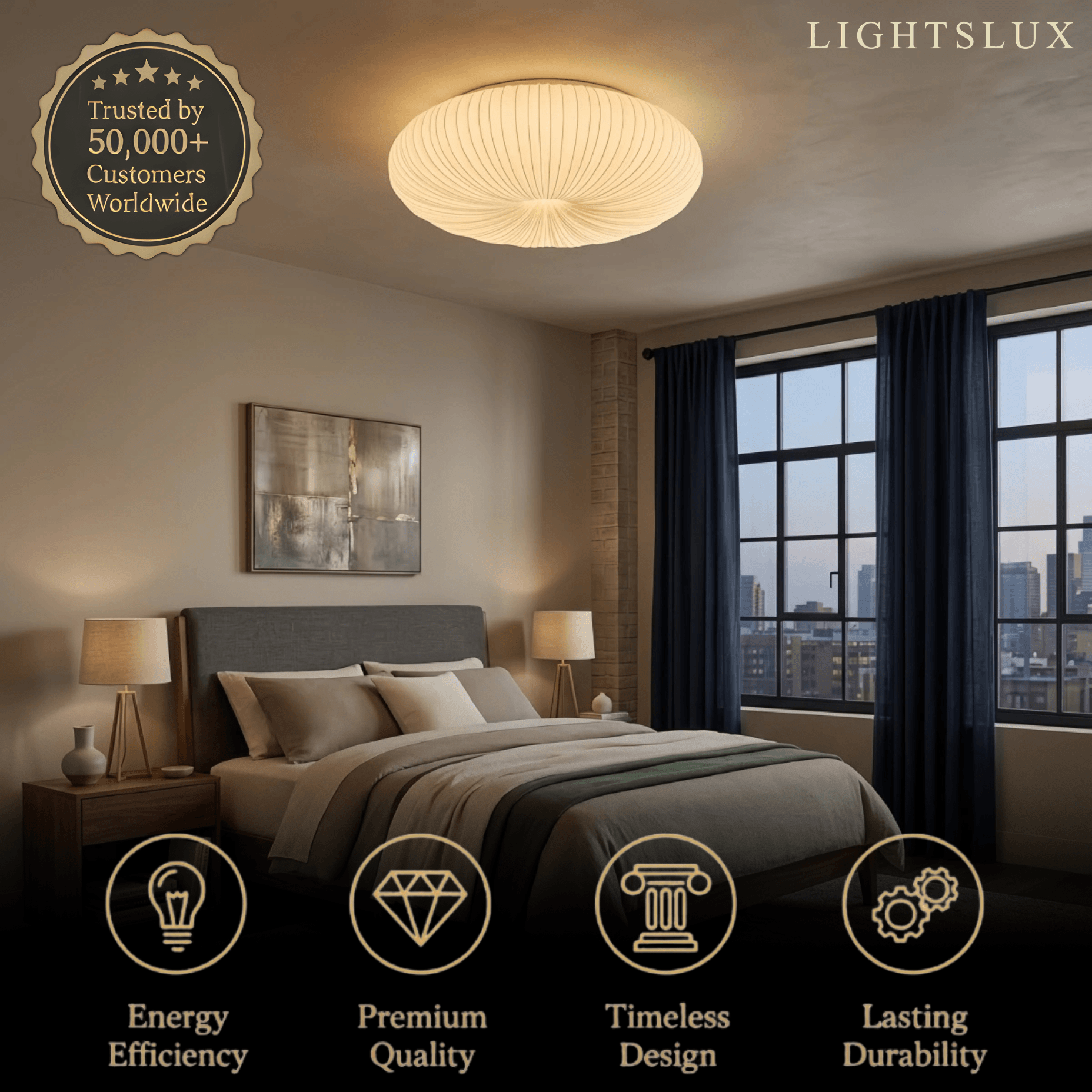Crema Minimalist Ceiling Light -- PE & Metal, Beige for Bedroom
