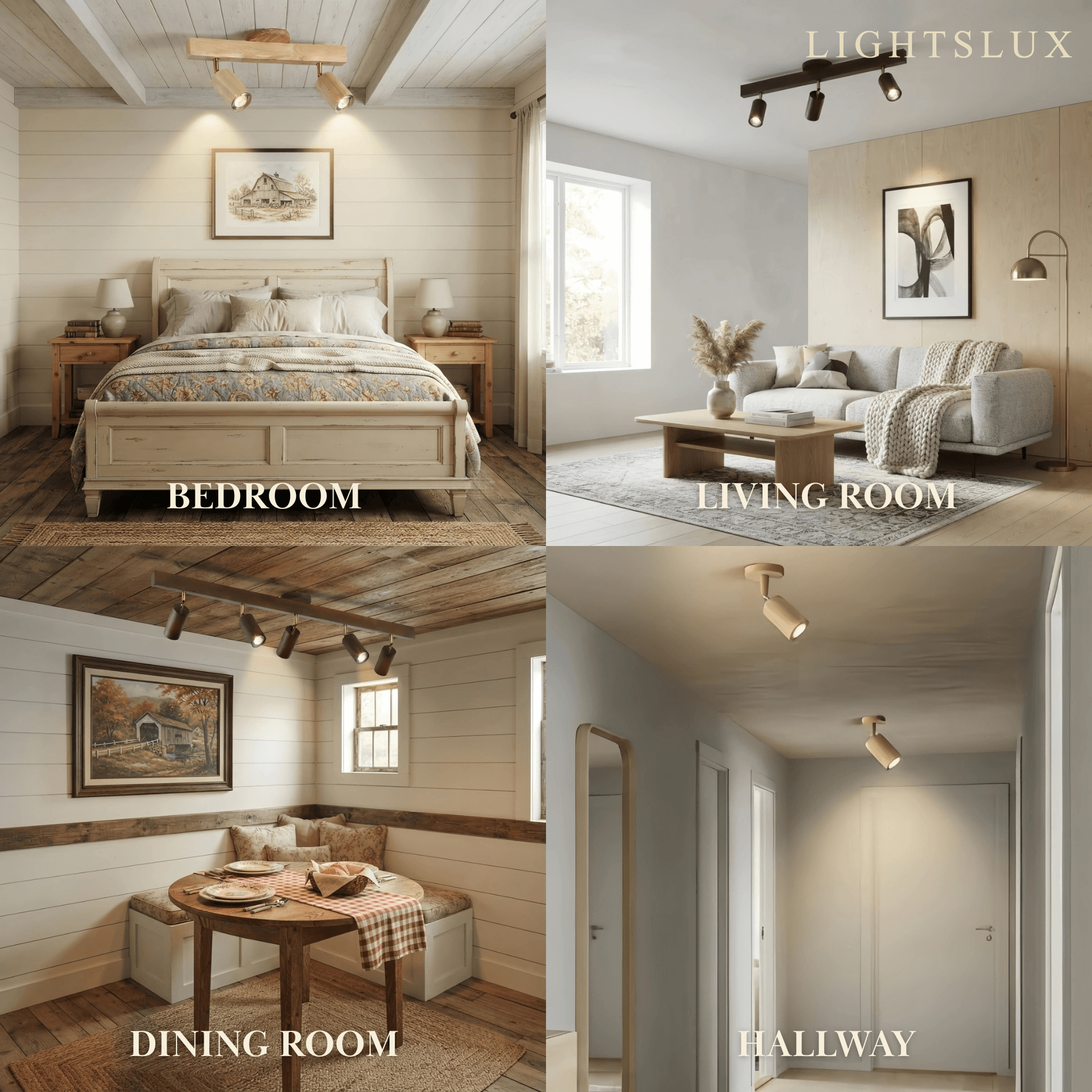 Zenno Modern Wood Track Lighting -- Adjustable Spotlights Walnut/Wood Indoor