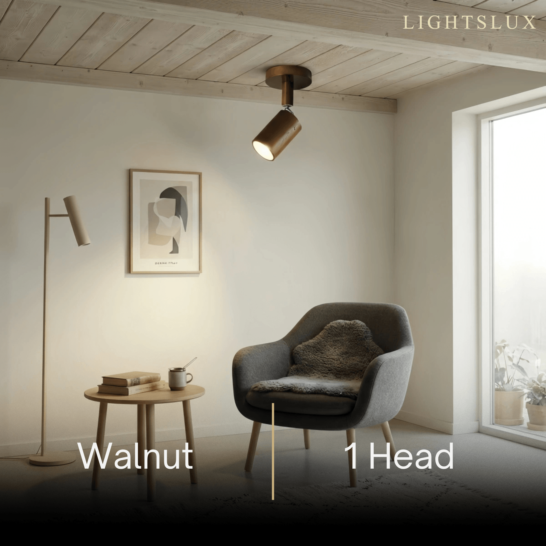 Zenno Modern Wood Track Lighting -- Adjustable Spotlights Walnut/Wood for Kitchen & Bar