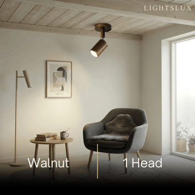 Zenno Modern Wood Track Lighting -- Adjustable Spotlights Walnut/Wood for Kitchen & Bar