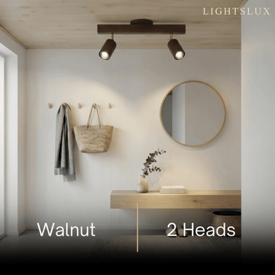 Zenno Modern Wood Track Lighting -- Adjustable Spotlights Walnut/Wood