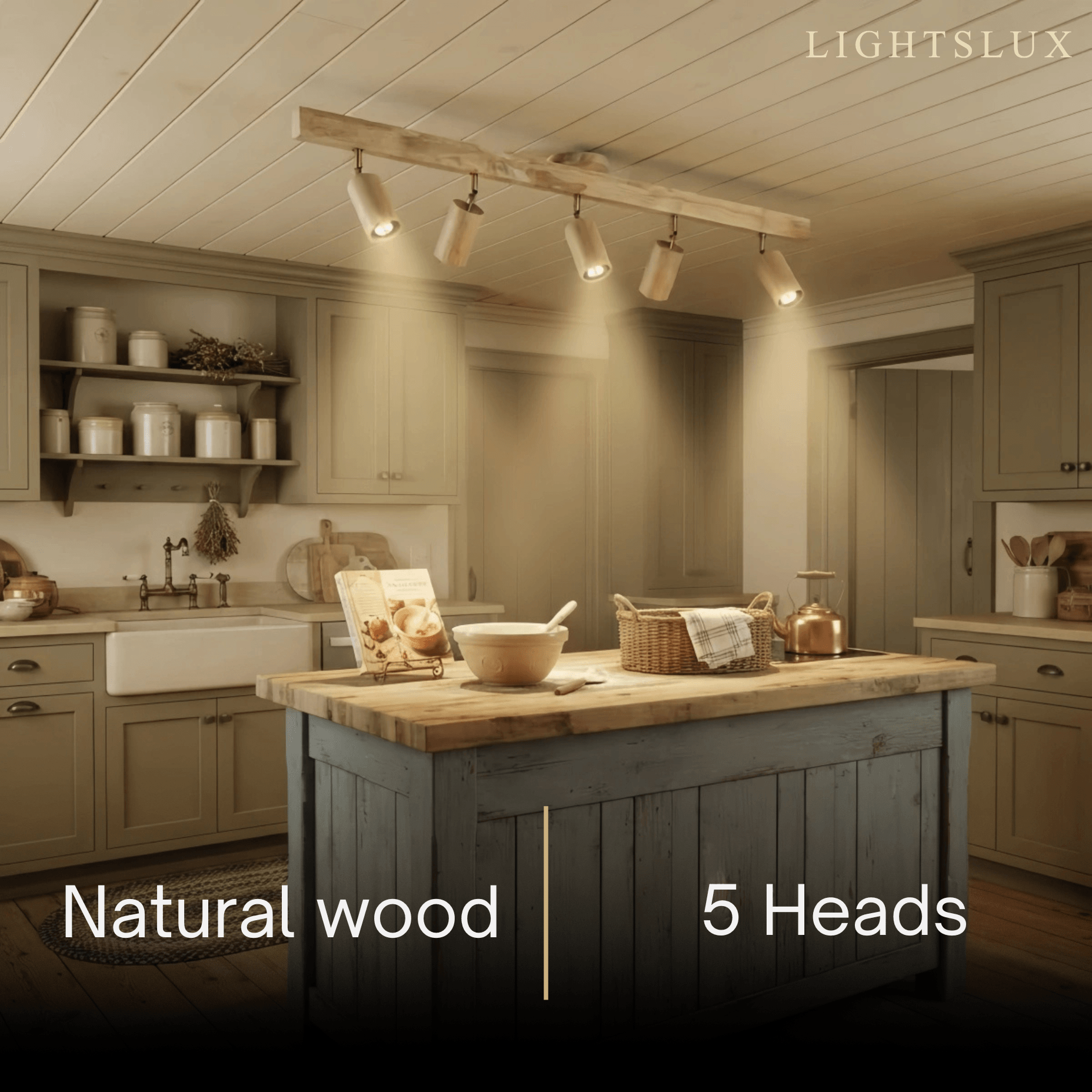 Zenno Modern Wood Track Lighting -- Adjustable Spotlights Walnut/Wood for Kitchen
