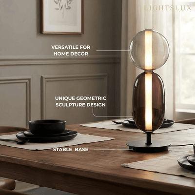 Art Deco Glass Table Lamp -- Hand-Blown Crystal LED for Living Room