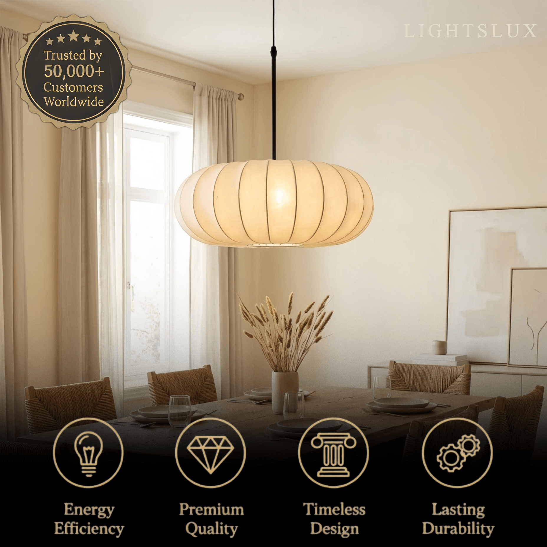 Crema Silk-Look Pumpkin Pendant Lamp cozy light for bedroom & dining