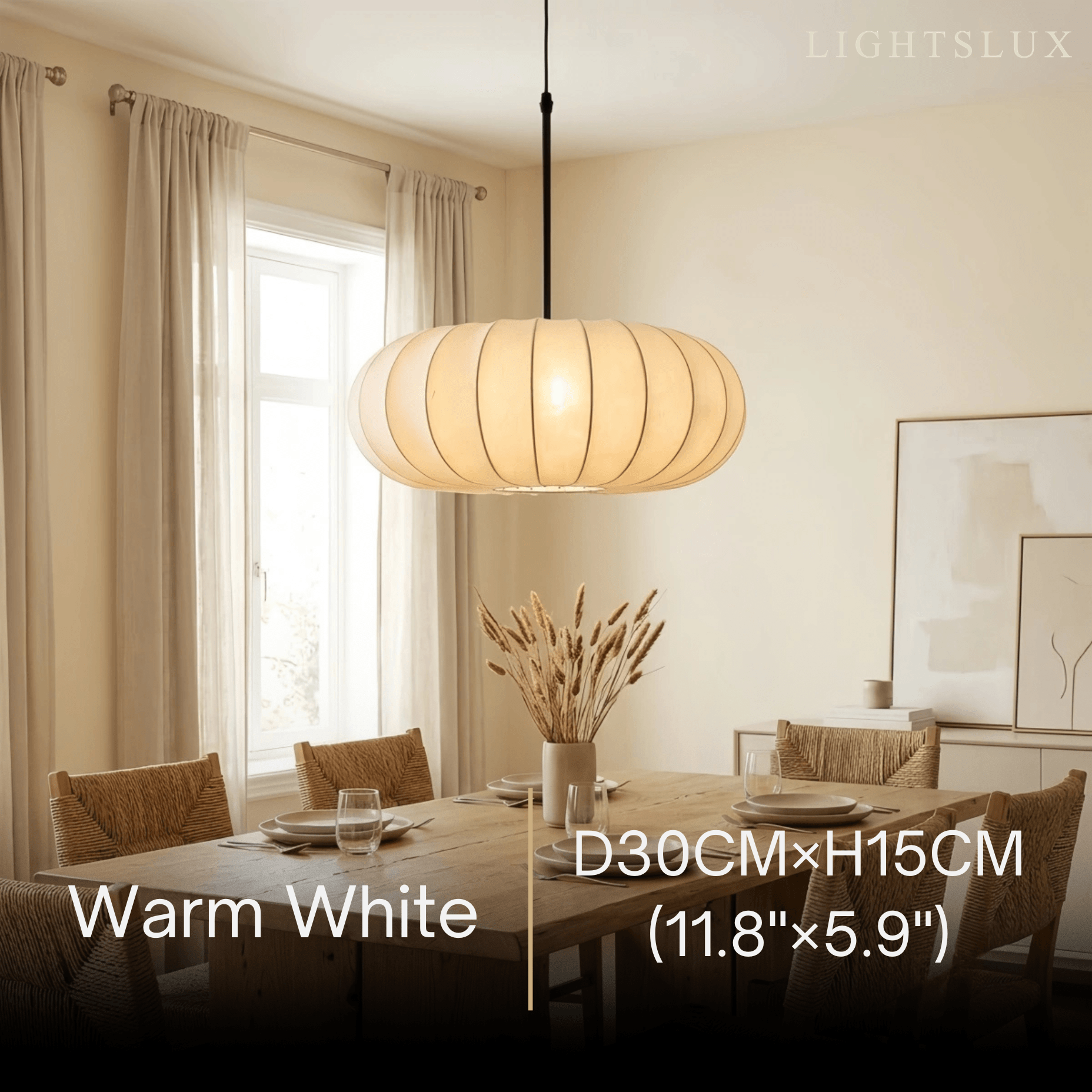Crema Silk-Look Pumpkin Pendant Lamp cozy light for bedroom & dining