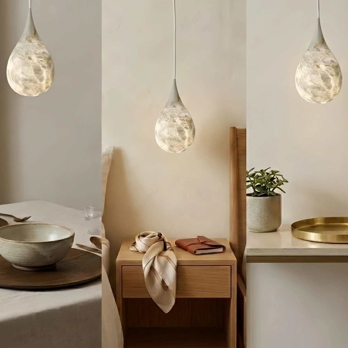 Excelis Light Luxury Alabaster Teardrop Lamp——Natural Translucent For Dining & Bedroom