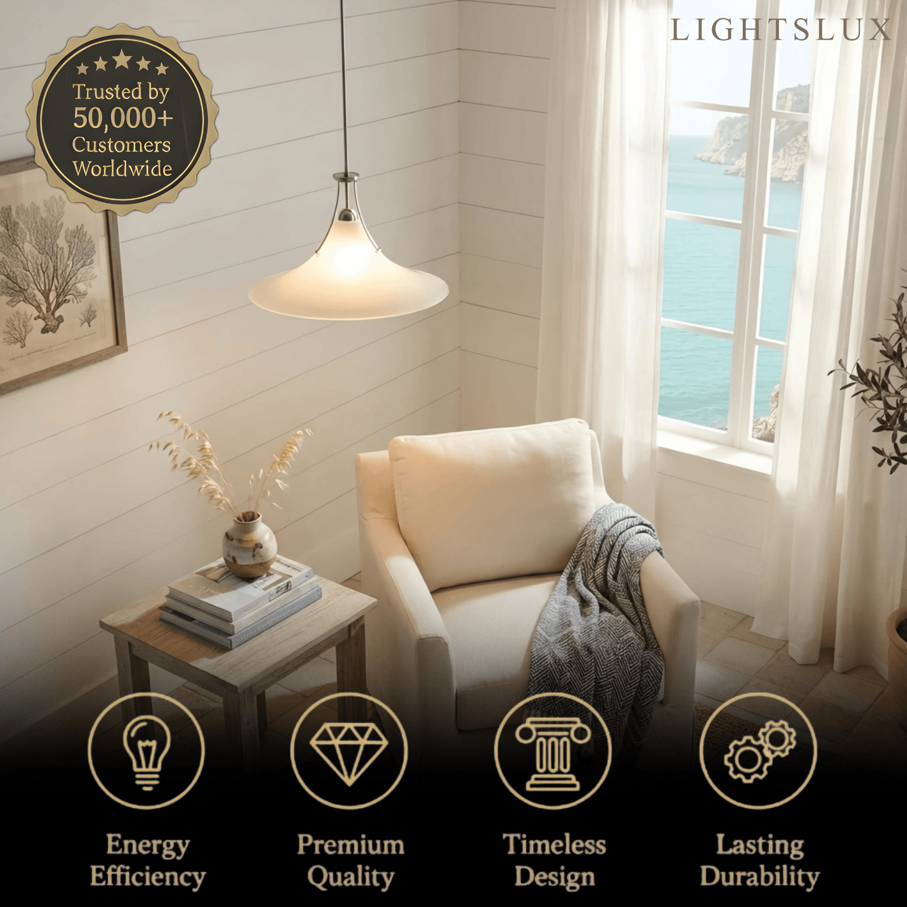 Minimalist Glass Pendant Light -- Anti-Glare White Finish for Dining Room