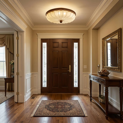 Irondale Retro Ceiling Light--Fabric & Wood for Foyer Entryway