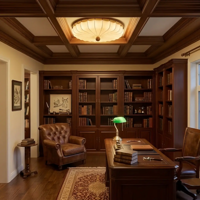 Irondale Retro Ceiling Light--Fabric & Wood for Study Room