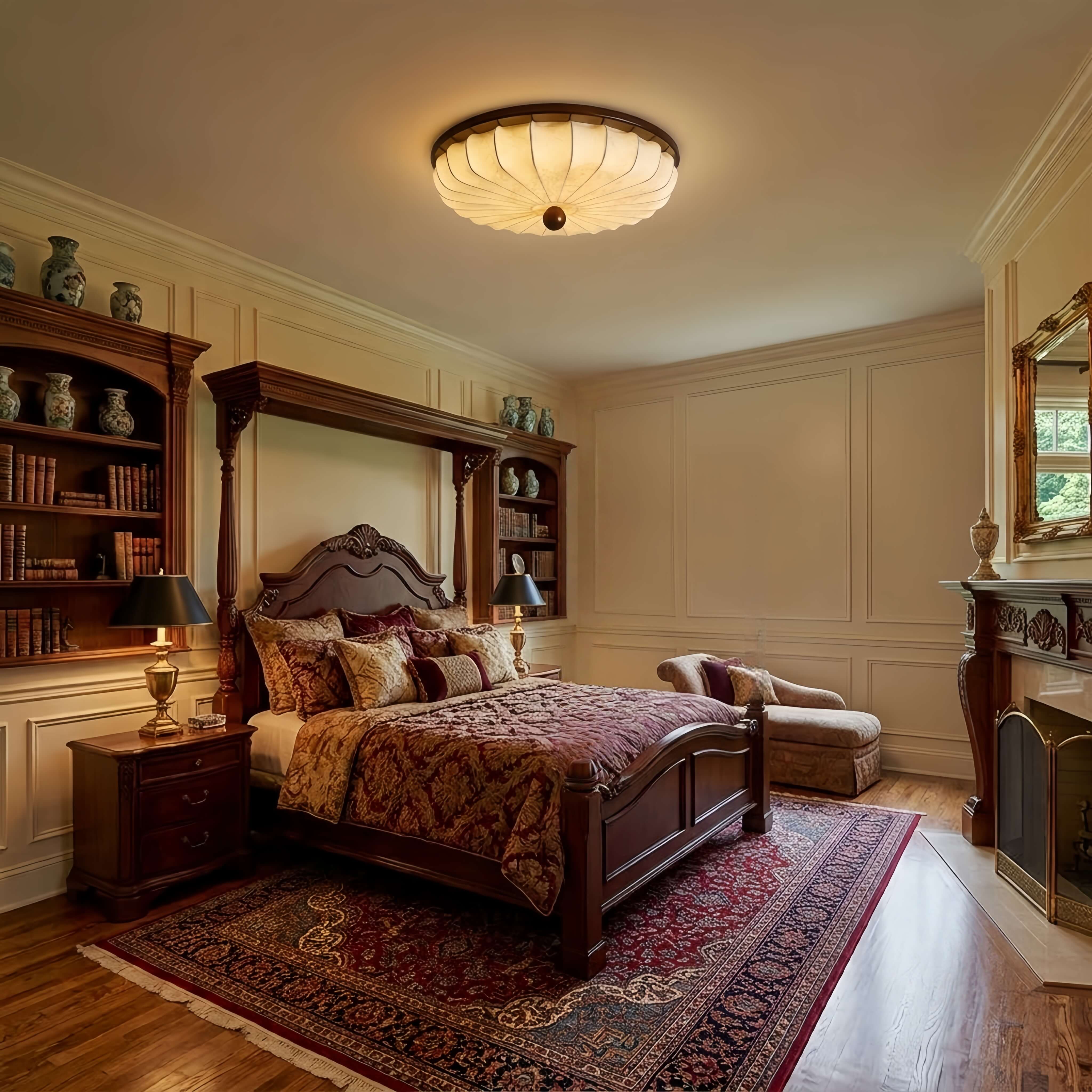 Irondale Retro Ceiling Light--Fabric & Wood for Bedroom