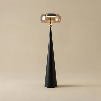 Vetro Modern Glass Floor Lamp -- Black Metal & Smoke Grey/Amber for Living Room