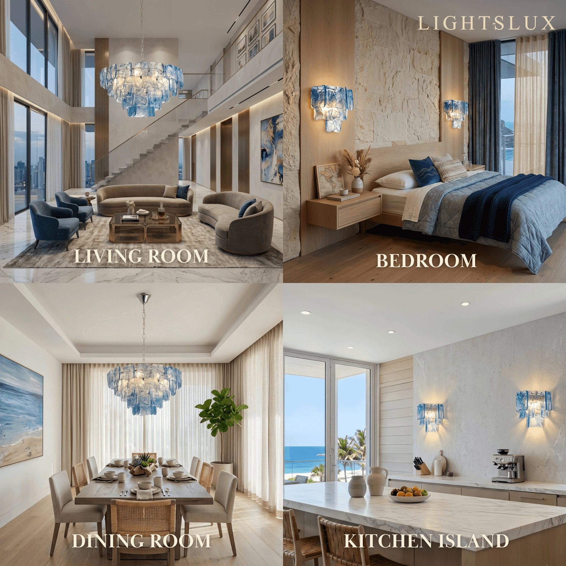 Excelis Luxury Branch-Style Tiered Chandelier— Metal & Glass Blue for Indoor
