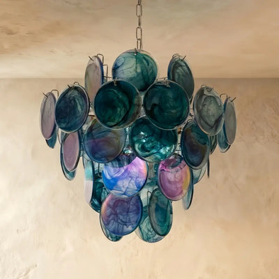 Excelis Art Deco Chandelier -- Handcrafted Iridescent Cloud Glass for Dining Room