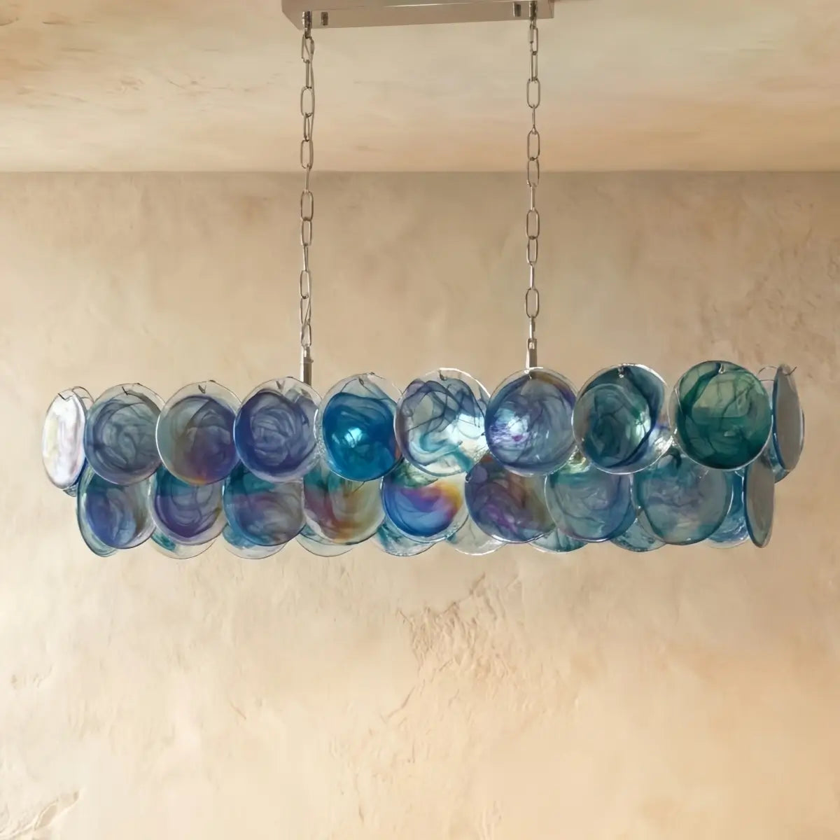 Excelis Art Deco Chandelier -- Handcrafted Iridescent Cloud Glass for Dining Room