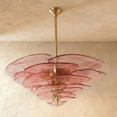 Art Deco Chandelier - Glass Iron Frame - Pink