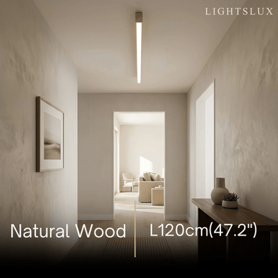 Zenno Minimalist Linear Ceiling Light -- Iron & Acrylic Wood-Grain Natural Wood for Hallway