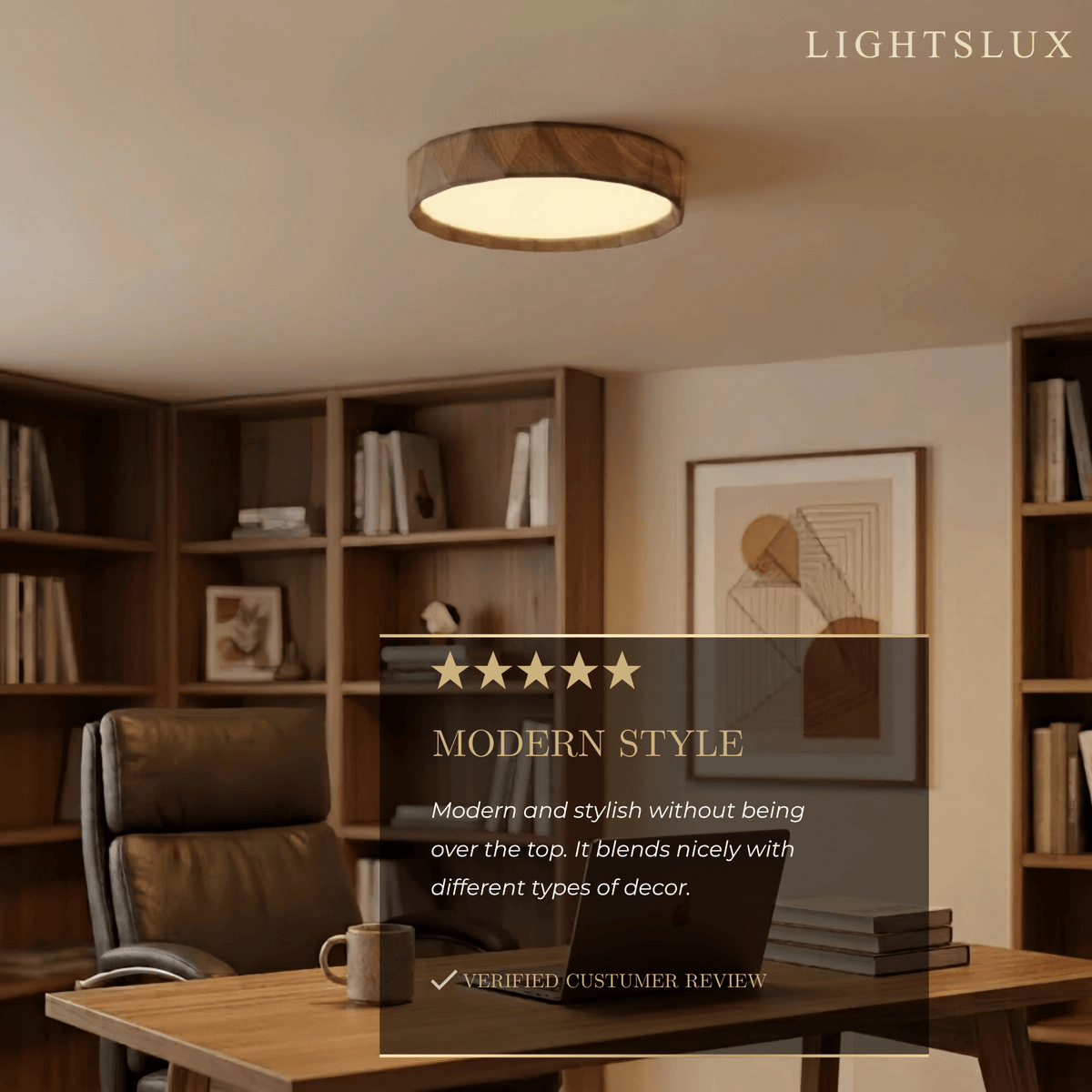 Arcato Vintage Wood‑Grain Ceiling Light - Iron & Acrylic for Study