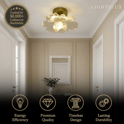 Lunara Elegant Flush Mount Ceiling Light – Glass Metal for Bedroom Hallway