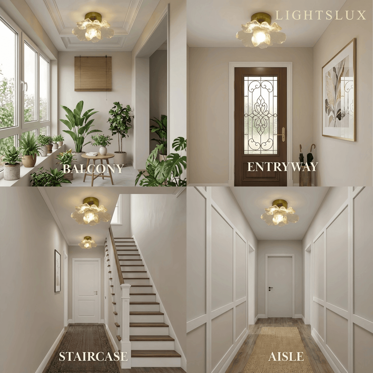 Lunara Elegant Flush Mount Ceiling Light – Glass Metal for Bedroom Hallway