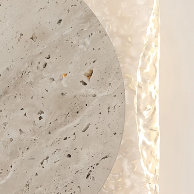 Strata Wabi-sabi Round Wall Lamp -- Natural Yellow Travertine & Acrylic
