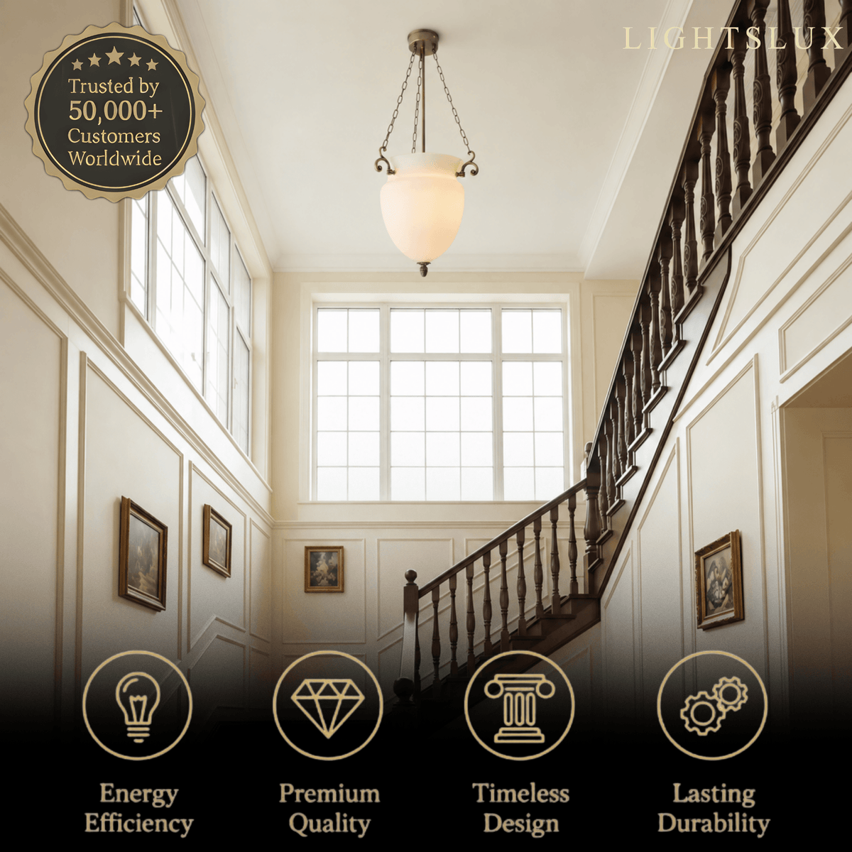 Vetro Vintage Glass Pendant Light – Brass Chain with White for D