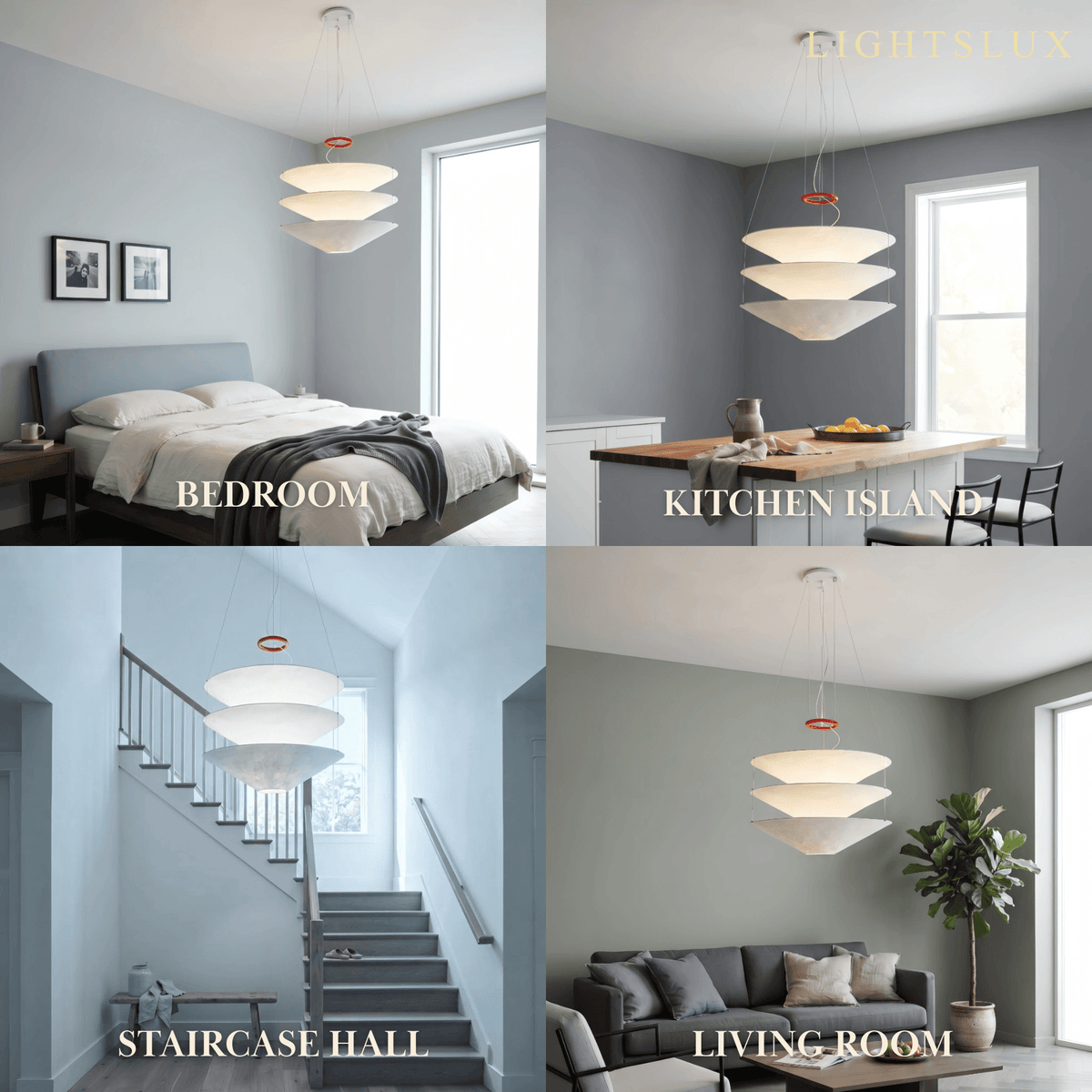 Zenno Japandi  Paper Pendant Light – Tiered Cone White for Dining 