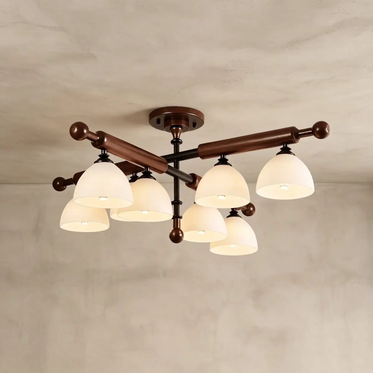 Nebula Modern Wood and Glass Ceiling Light – Walnut Round for Entryway and HalEI