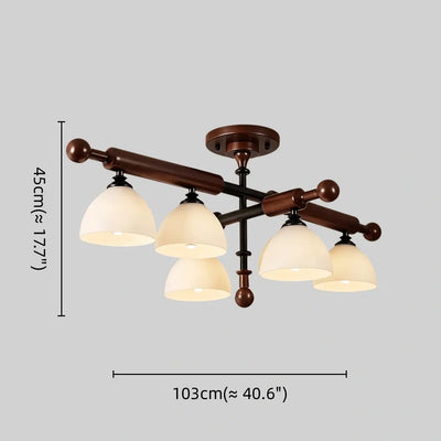 Nebula Modern Wood and Glass Ceiling Light – Walnut Round for Entryway and HallCHICUN