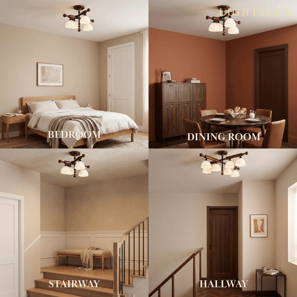 Nebula Modern Wood and Glass Ceiling Light – Walnut Round for Entryway and Hall