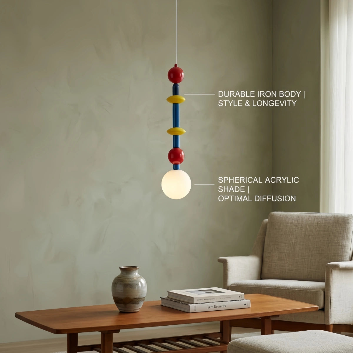 Vivara Cartoon Pendant Light – Iron & Acrylic Multicolor for Children's Room