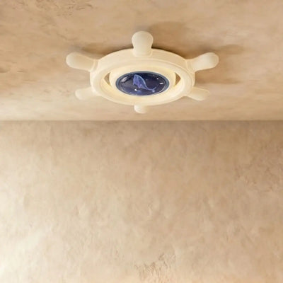 Vivara Art Deco Ship's Helm Ceiling Light -- Iron & PE Dimmable White/Blue for Bedroom