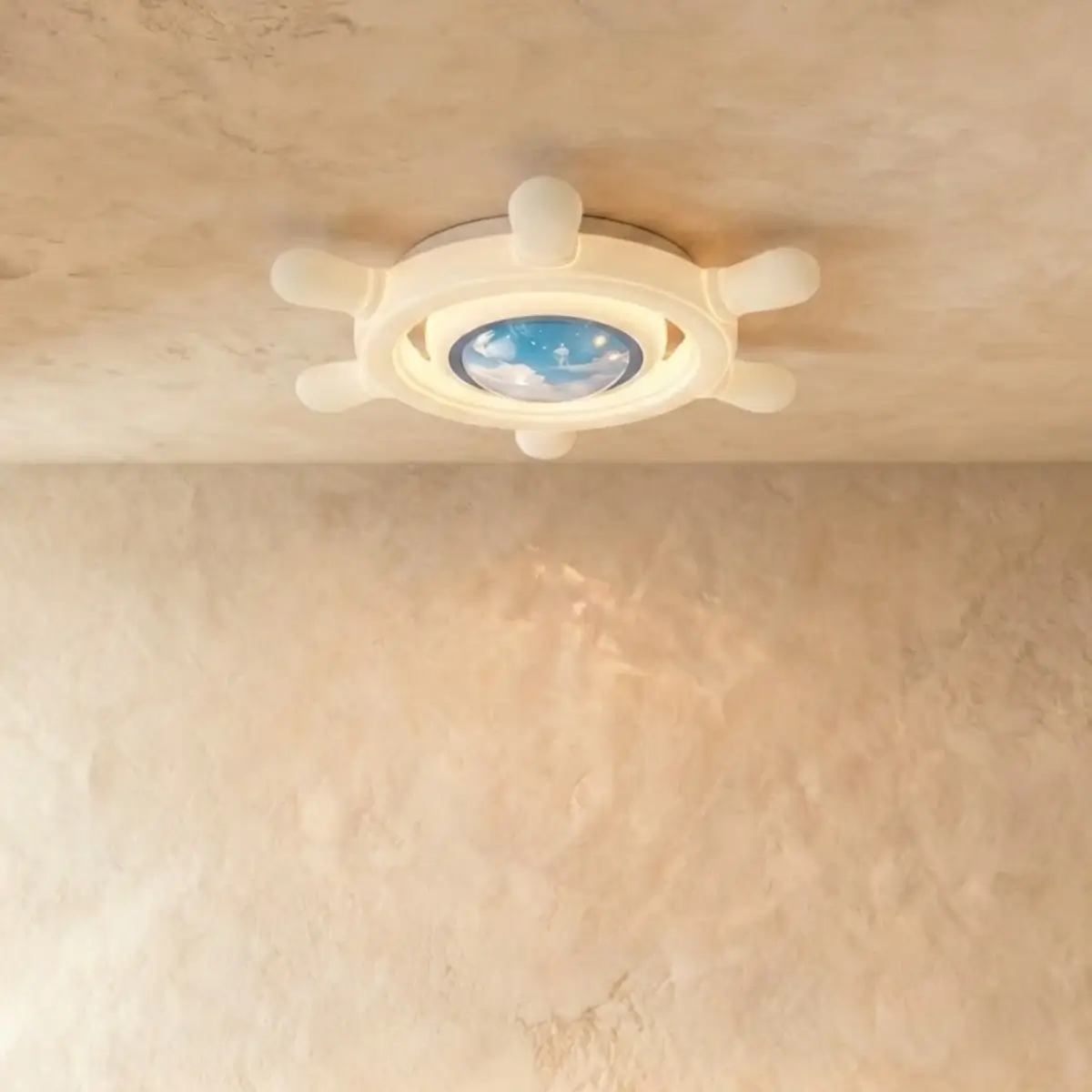 Vivara Art Deco Ship's Helm Ceiling Light -- Iron & PE Dimmable White/Blue
