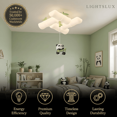 Art Deco Bamboo-Inspired Ceiling Light -- White Panda Iron & PE for Children's Room