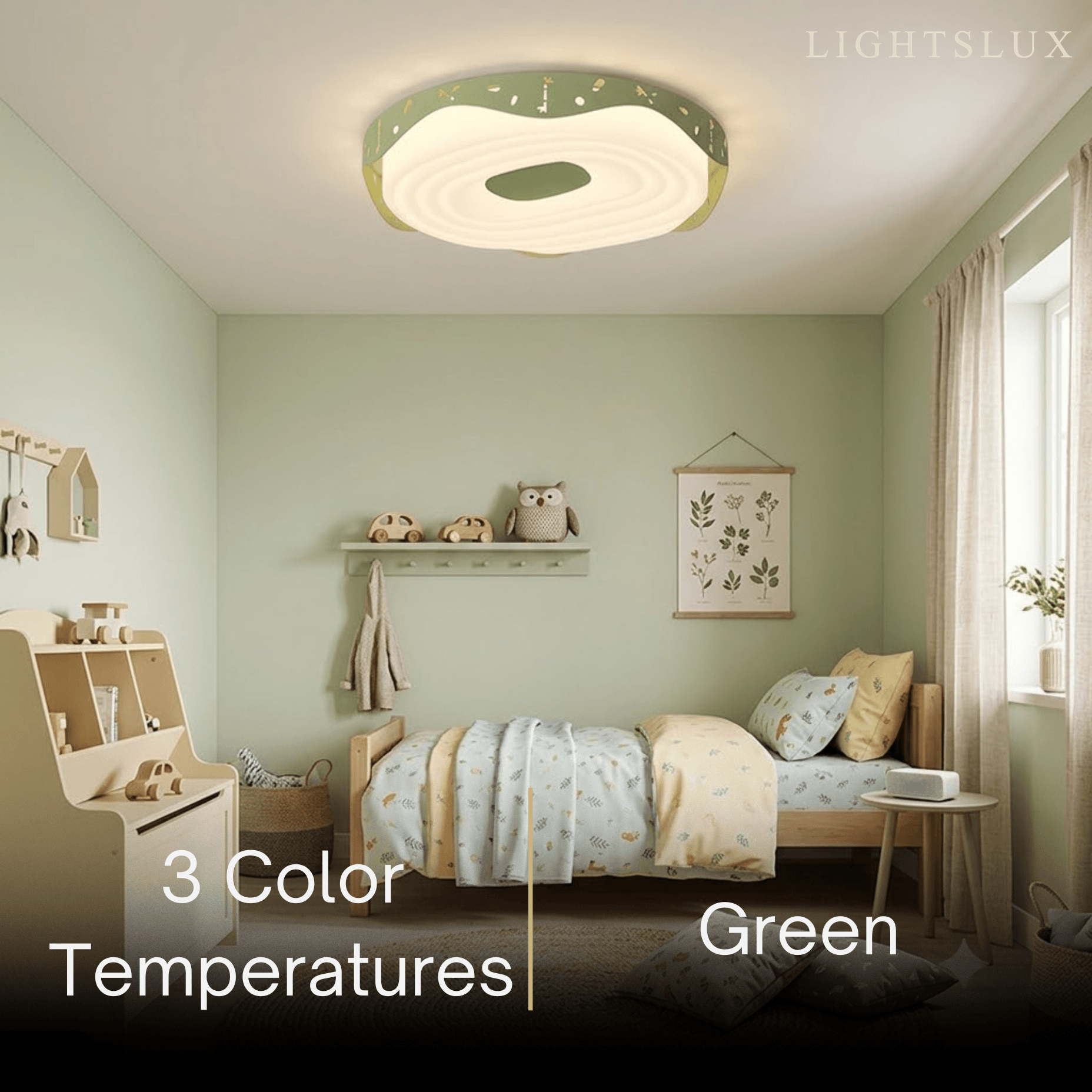 Morandia Green Modern Round Ceiling Light -- Iron & PE Flush Mount for Bedroom