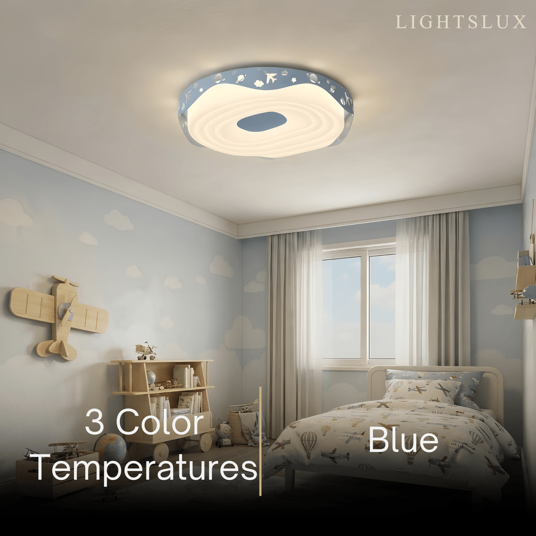 Morandia Blue Modern Round Ceiling Light -- Iron & PE Flush Mount for Bedroom
