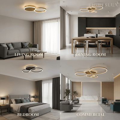  Ring Black/Gold Celing Light, 4Style, for Bedroom/Living Room/Commercial