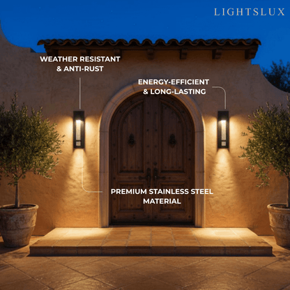 Modern Outdoor Wall Sconce – Black Stainless Steel Crystal Accents Starry Glow for Entryway