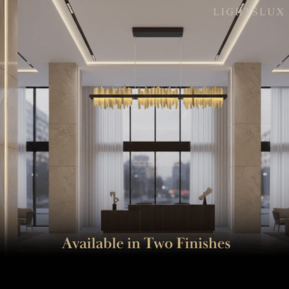 Modern Linear Pendant Light – Polished Gold Border on Jet Black Iron for Kitchen