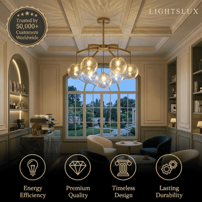 Royal Globe Chandelier – Solid Brass Brushed Gold Dimmable for Living Room